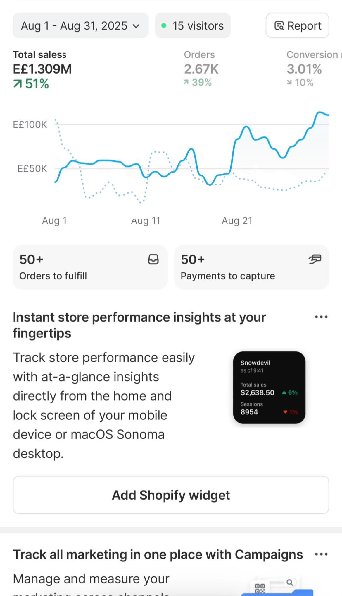 After — client Shopify dashboard