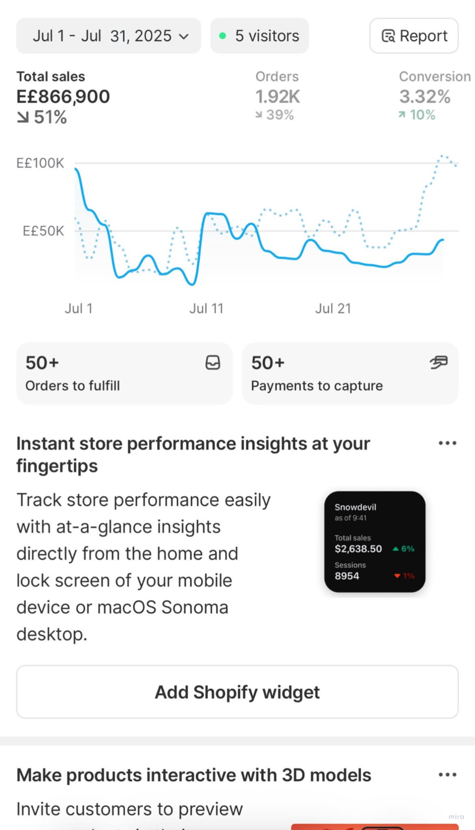 Before — client Shopify dashboard